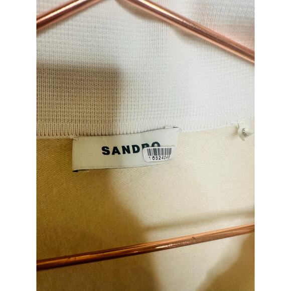 SANDRO Off-White Wool Knit Long Sleeve Retro Prep Alizia Sweater Size Small - Picture 6 of 11